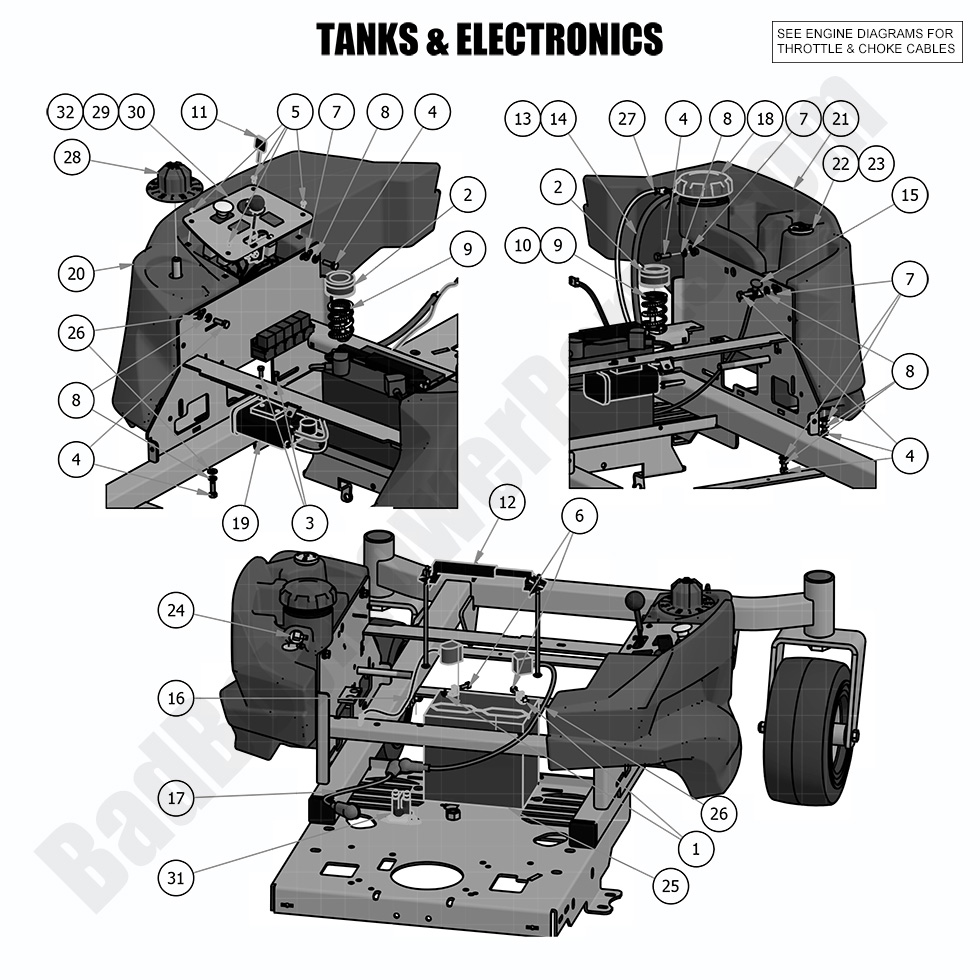 1711 - Bad Boy Mower Parts Lookup > 2018 > MZ > Fuel Tank & Electronics